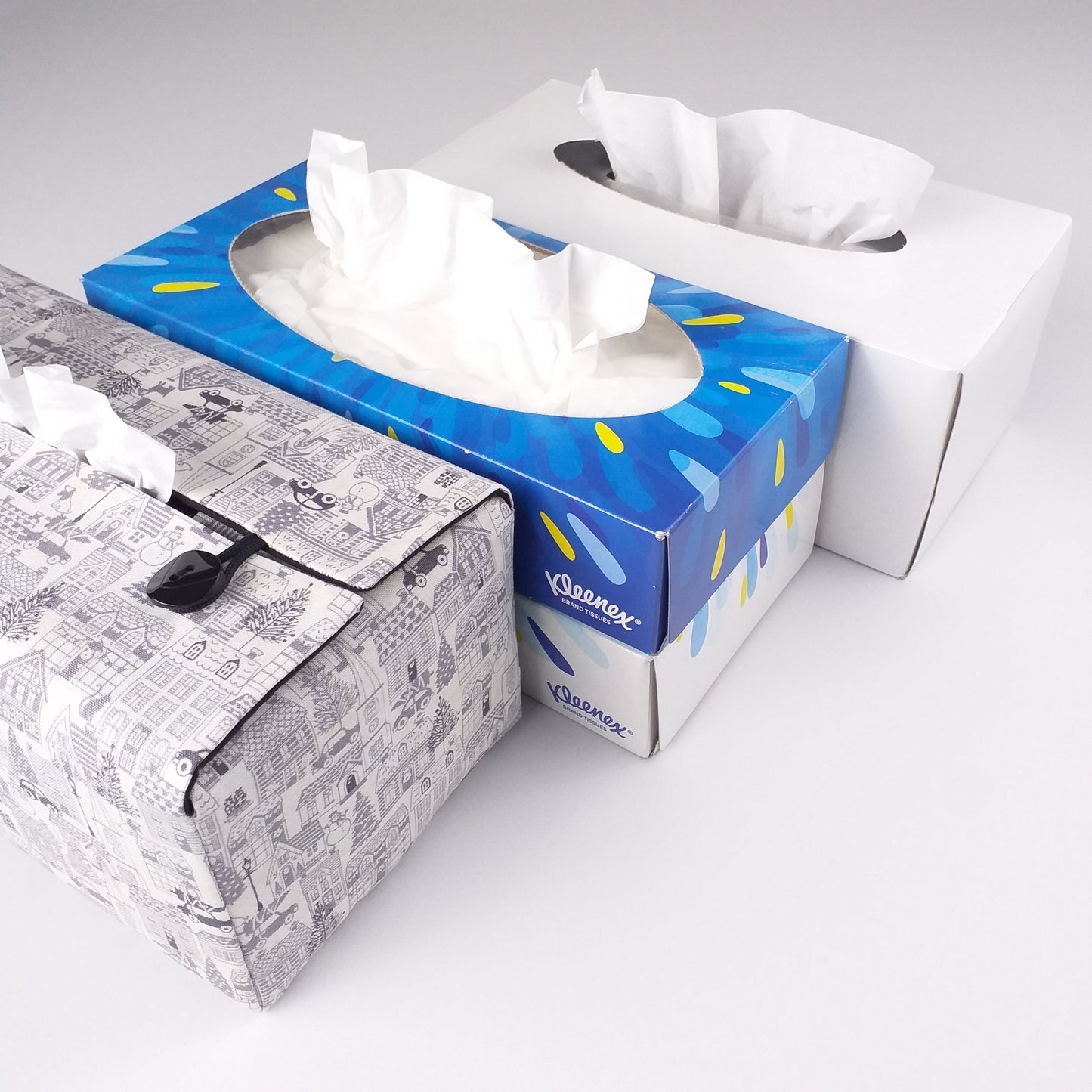 Rectangular Fabric Tissue Box Cover - Winter Village Christmas Design