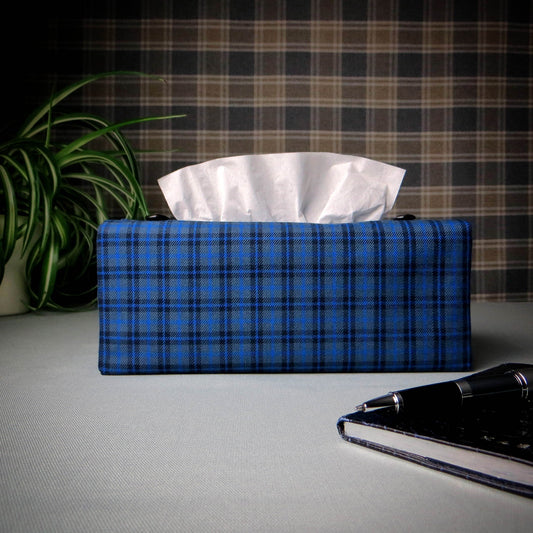 Rectangular Fabric Tissue Box Cover - Blue Plaid