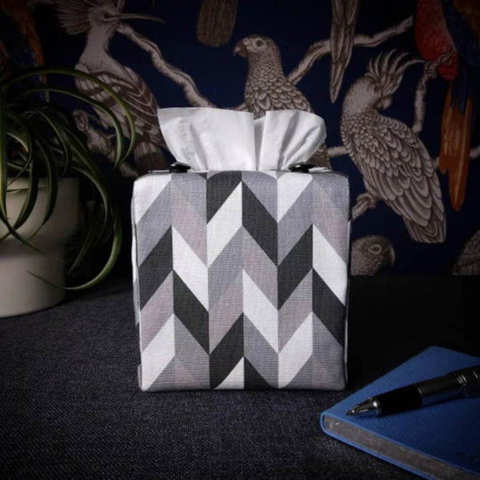 Cube Fabric Tissue Box Cover - Grey Herringbone