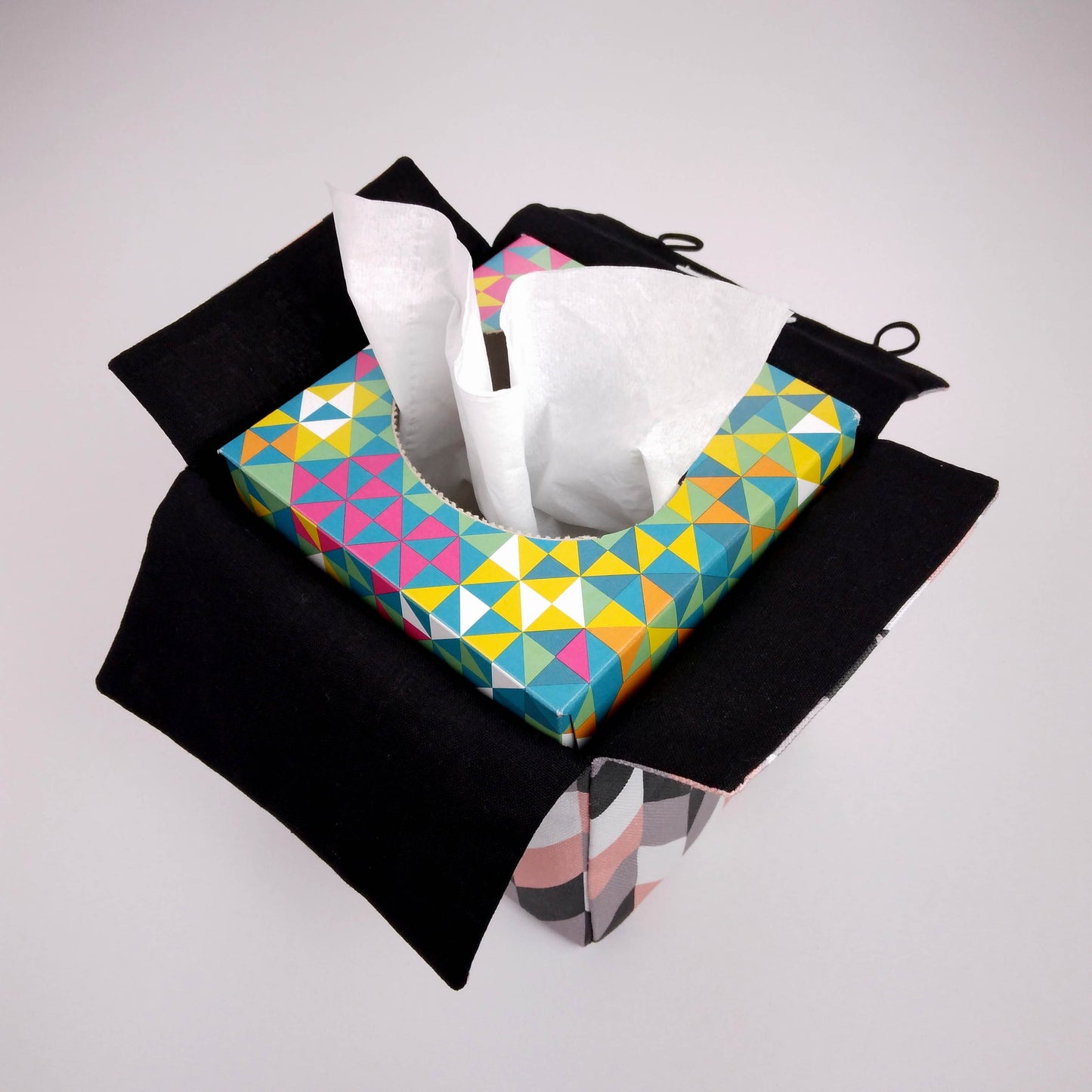 Cube Fabric Tissue Box Cover - Pink Herringbone