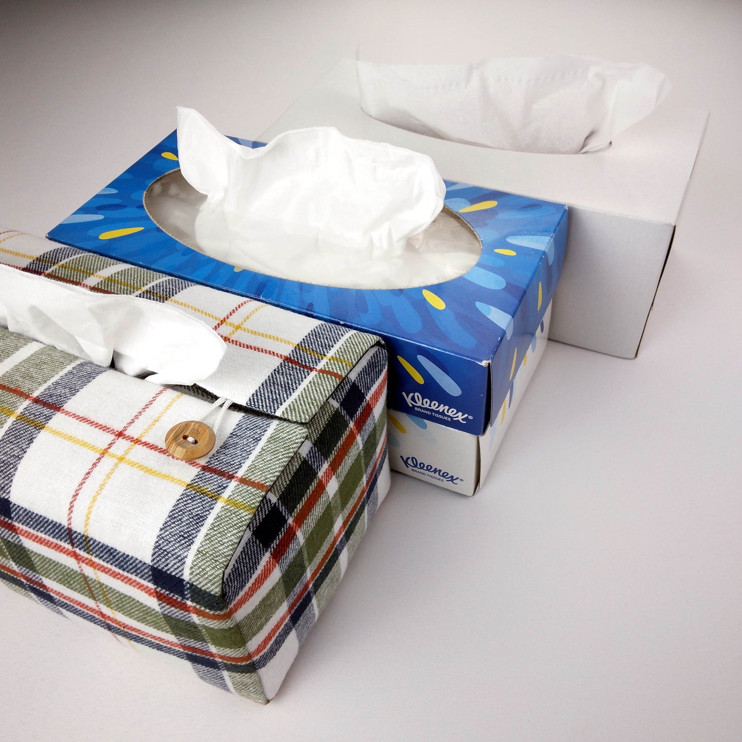 Rectangular Fabric Tissue Box Cover - Green Plaid