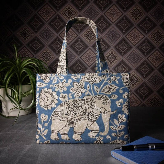 Mini Tote Bag - Elephants on Blue