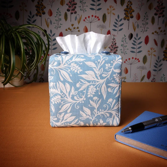 Cube Fabric Tissue Box Cover - Wildflowers on Light Blue