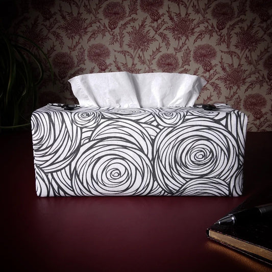 Rectangular Fabric Tissue Box Cover - Black & White Roses