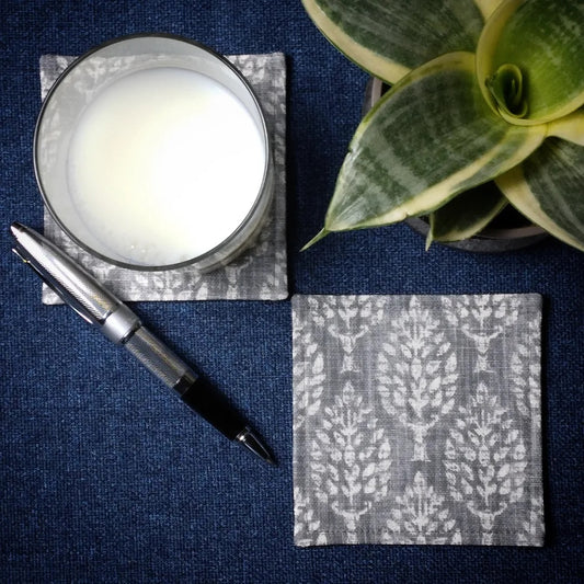 Square Fabric Coaster Set of 2 - Poplar Trees on Grey