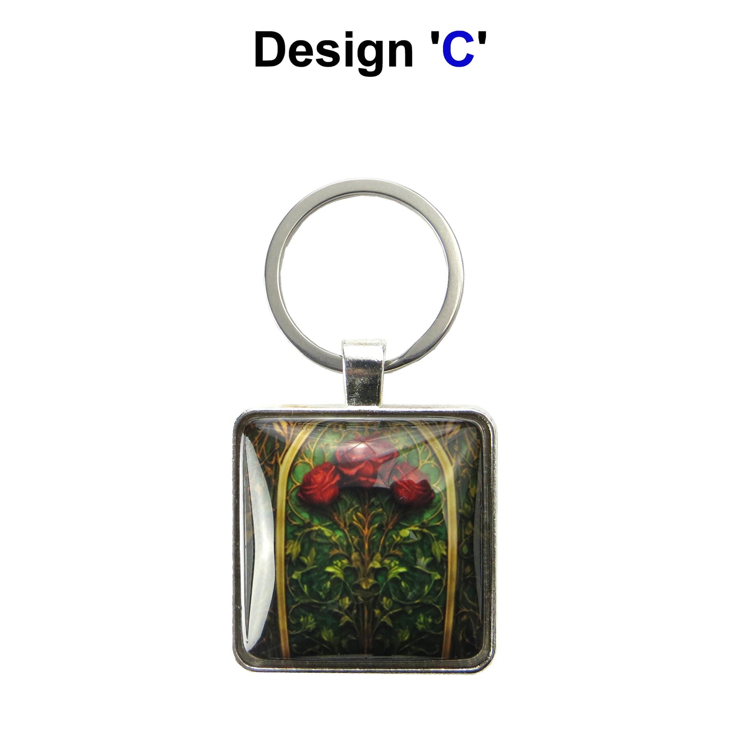 Keyring with a colourful glass domed image