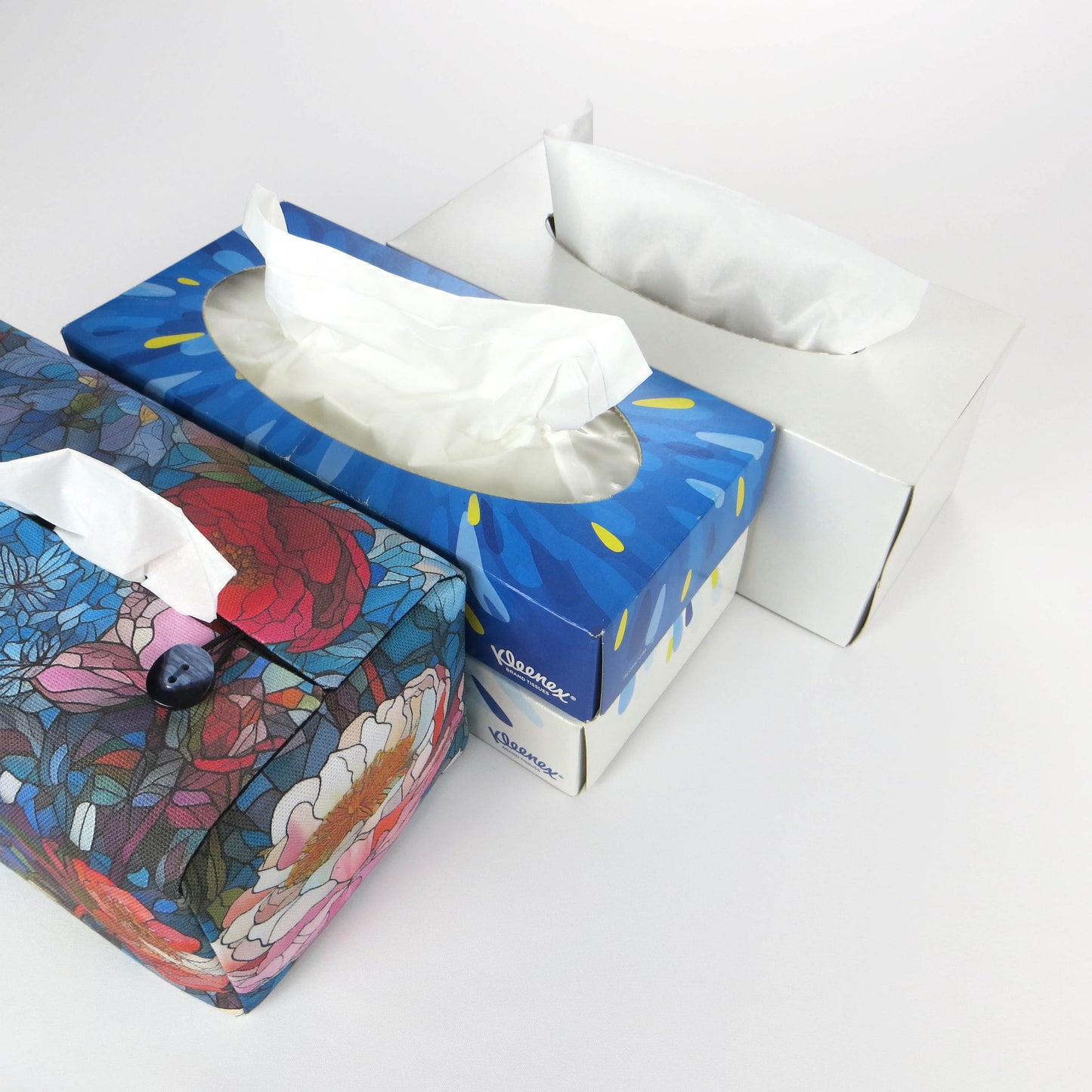 Rectangular tissue box cover with tissue box options