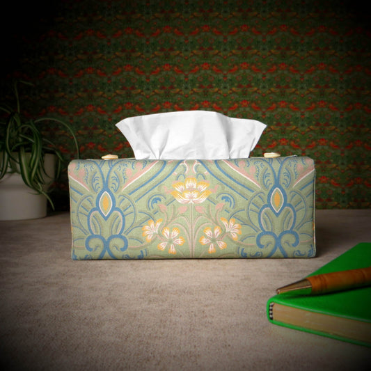 Rectangular Fabric Tissue Box Cover - Green Victorian Design