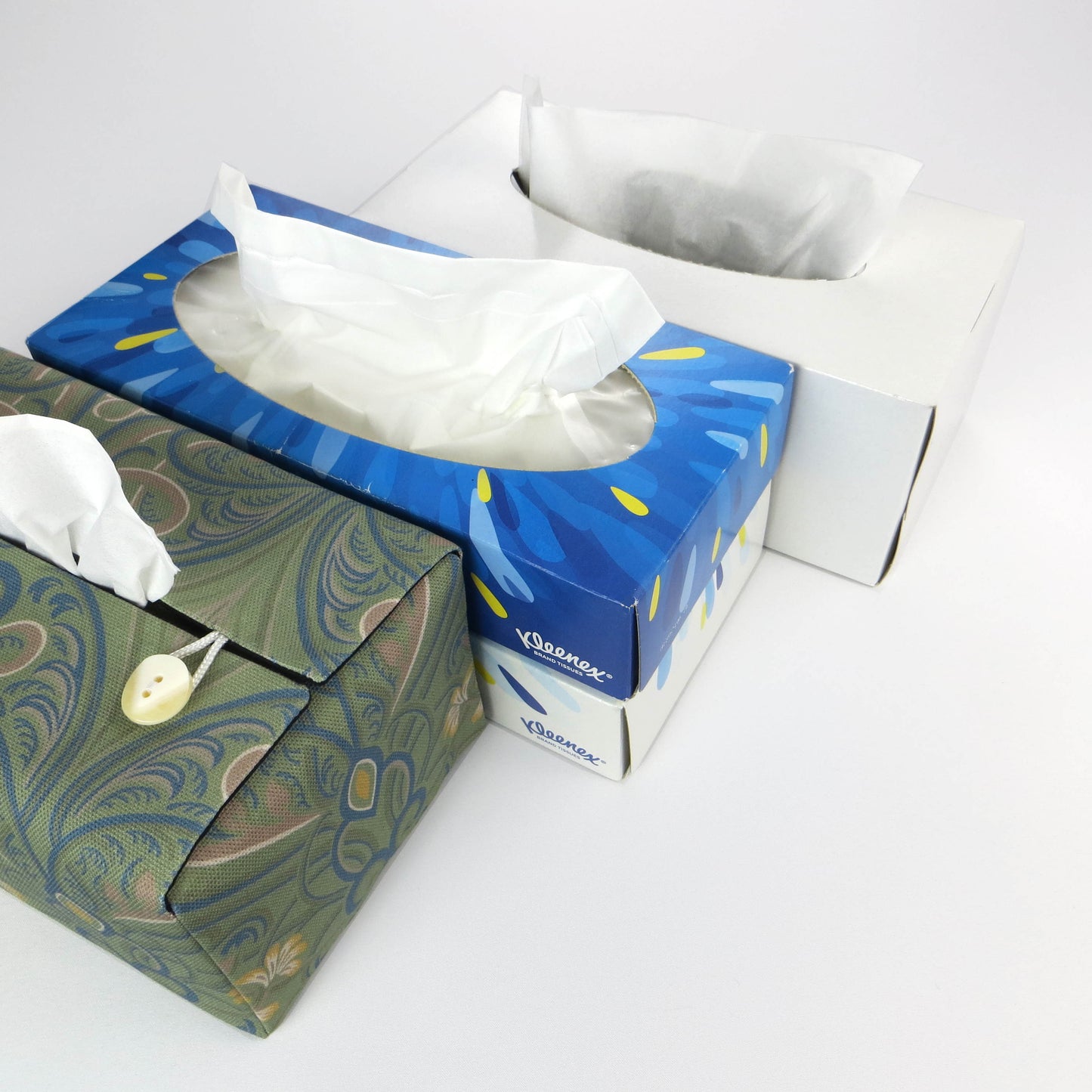 Rectangular tissue box cover with tissue box options