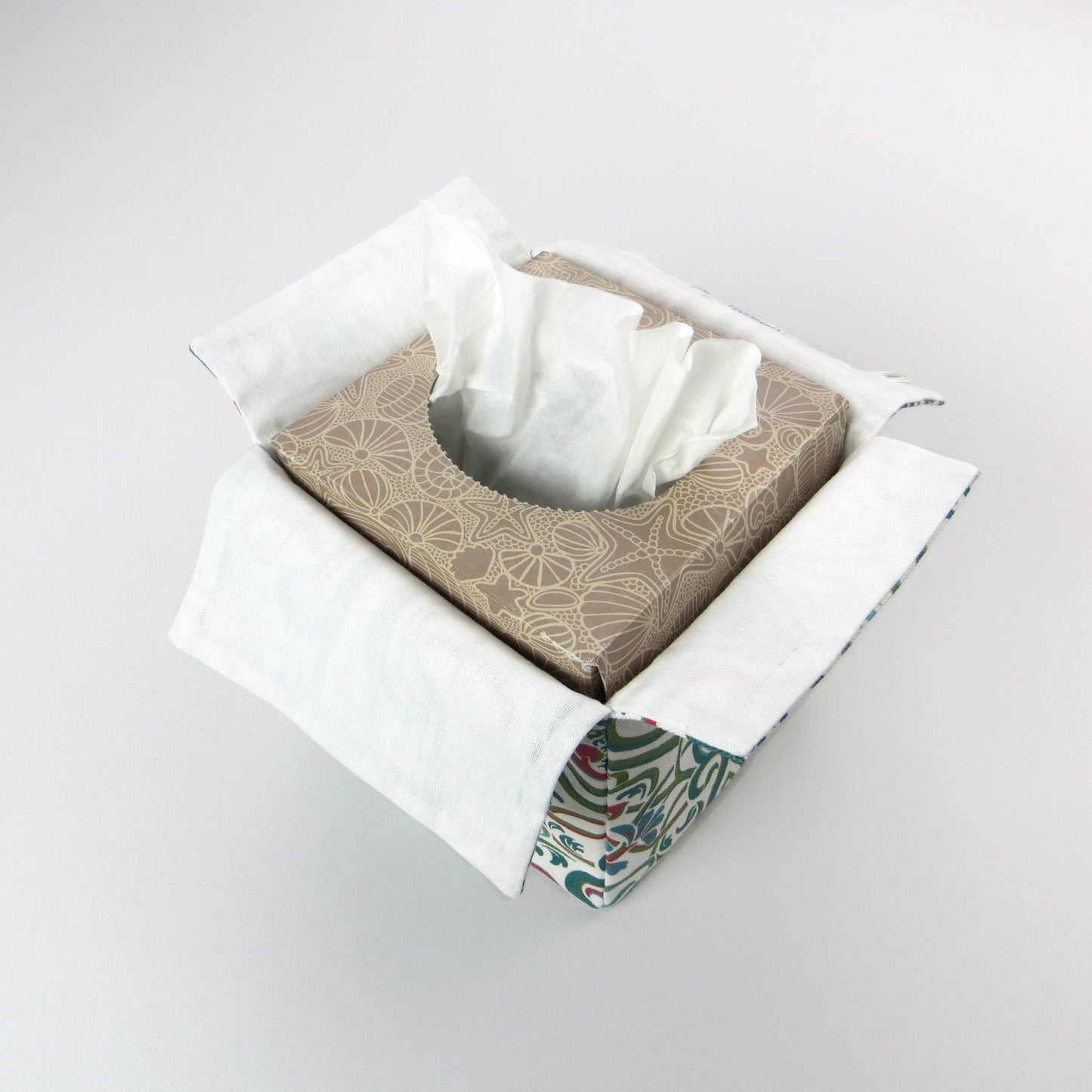 Interior view of cotton square tissue box cover