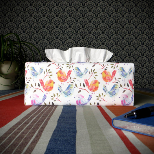 Rectangular Fabric Tissue Box Cover - Sleepy Birds Watercolour Design