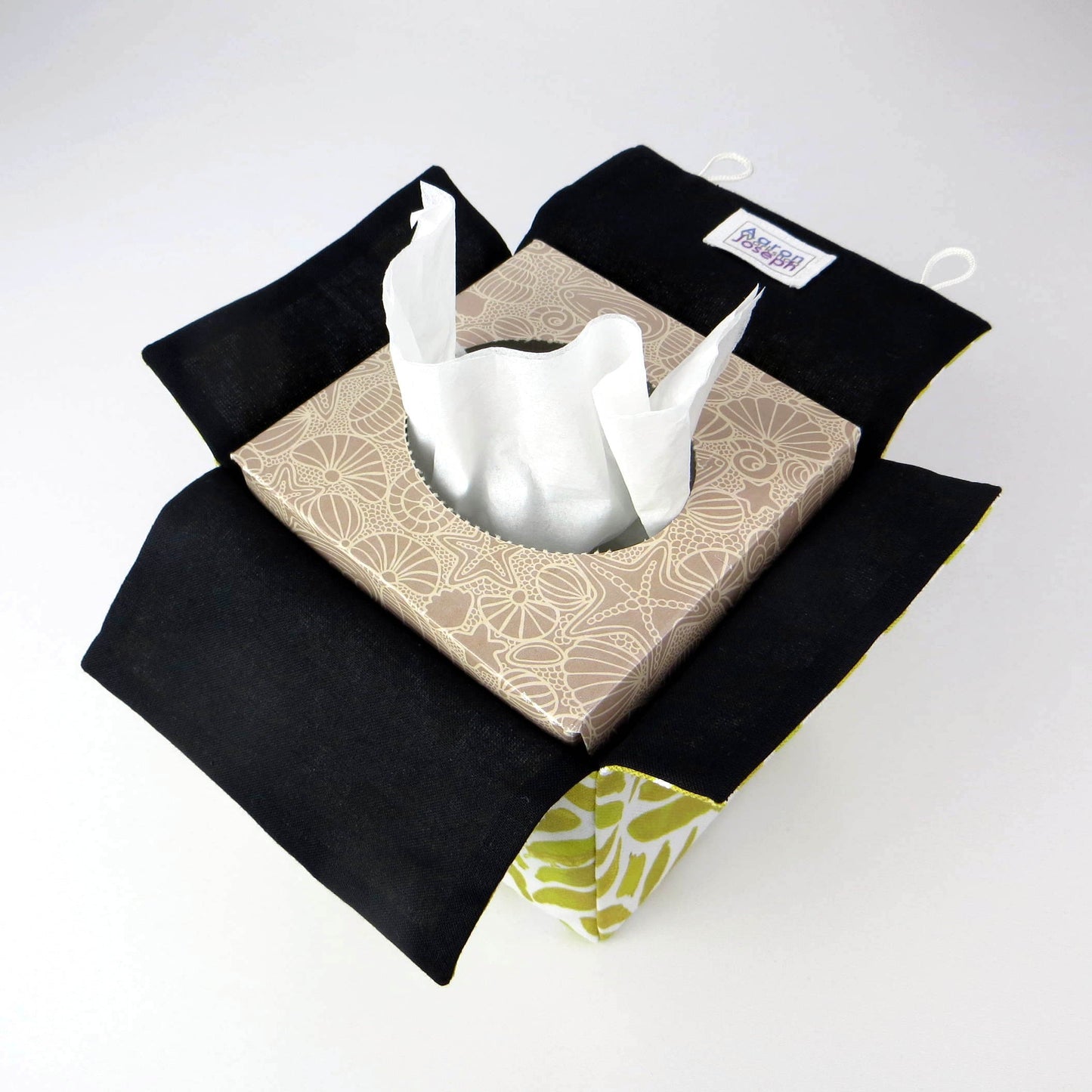 Cube Fabric Tissue Box Cover - Yellow Watercolour Leaves