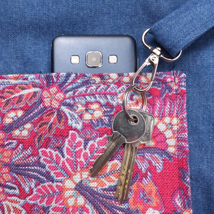 Close up view of a large tote bag interior key clasp