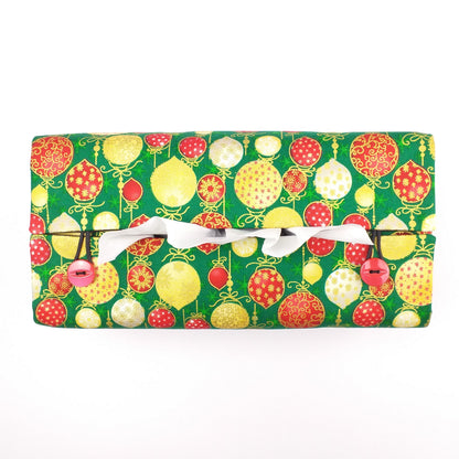 Rectangular Fabric Tissue Box Cover - Christmas Baubles Design