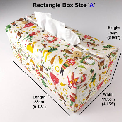 Rectangular tissue box cover with product details