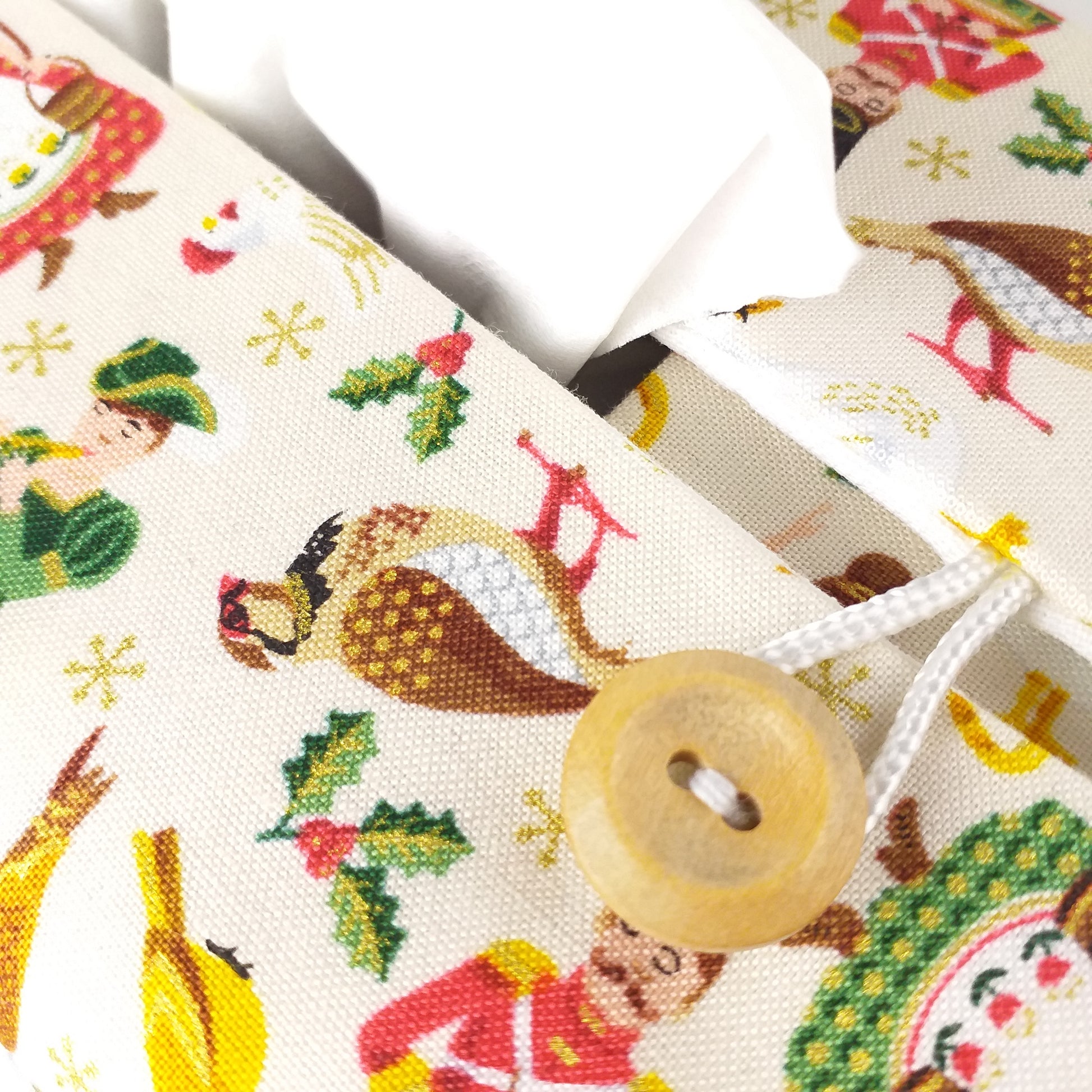 Close up view of rectangular tissue box cover with buttons