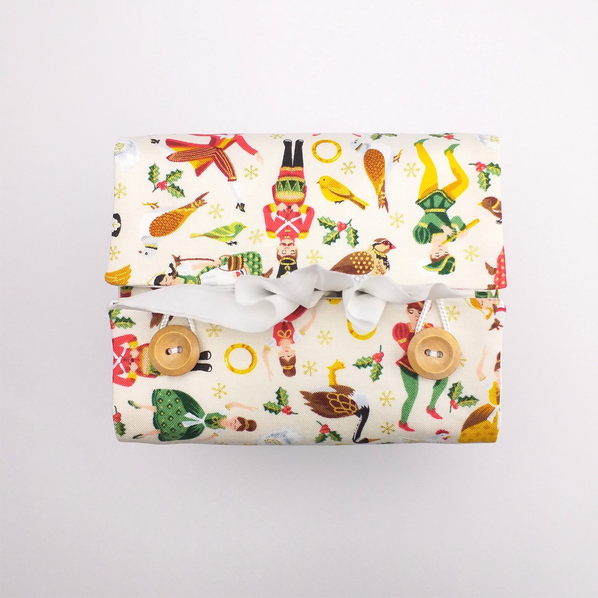 Top view of square tissue box cover with buttons
