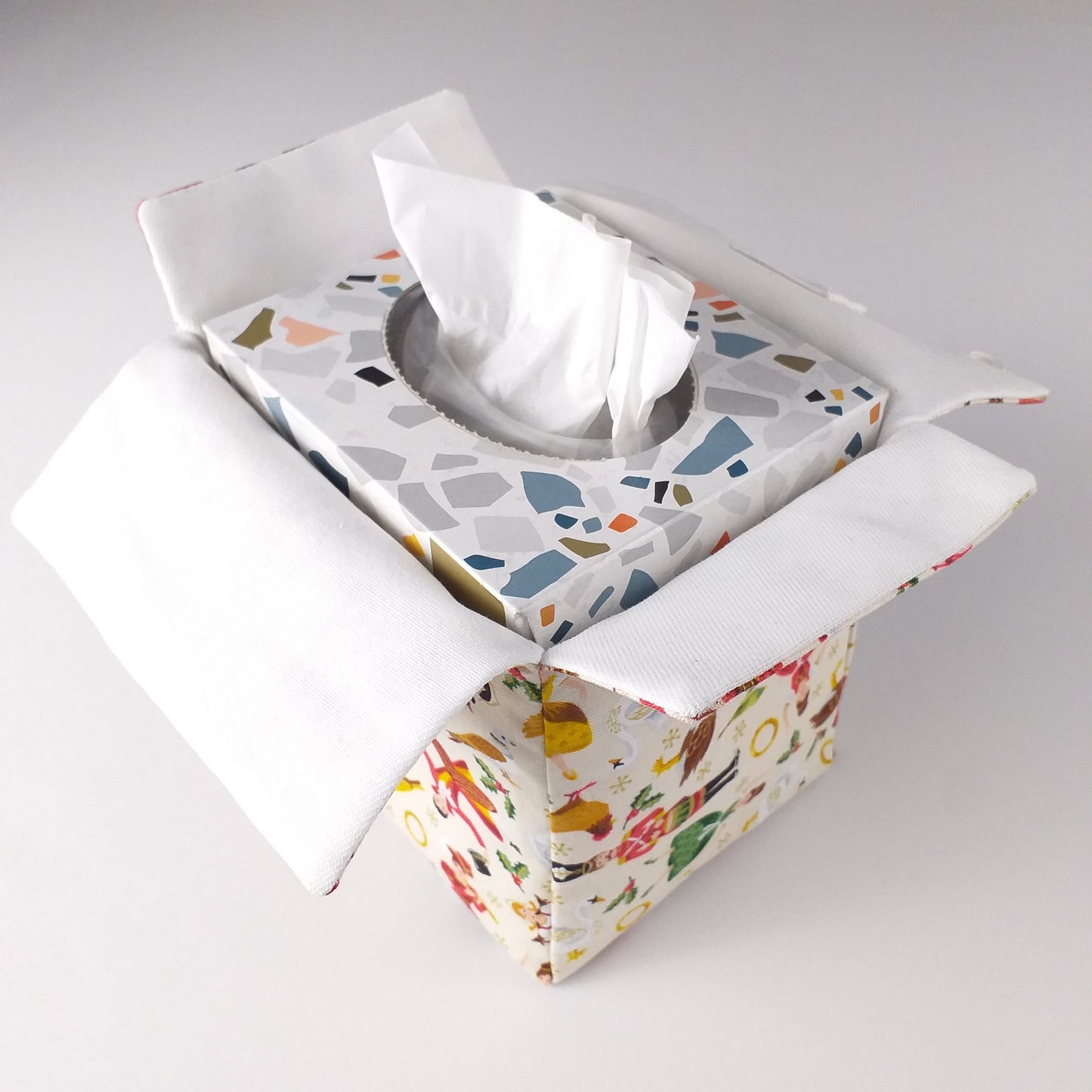 Interior view of square tissue box cover