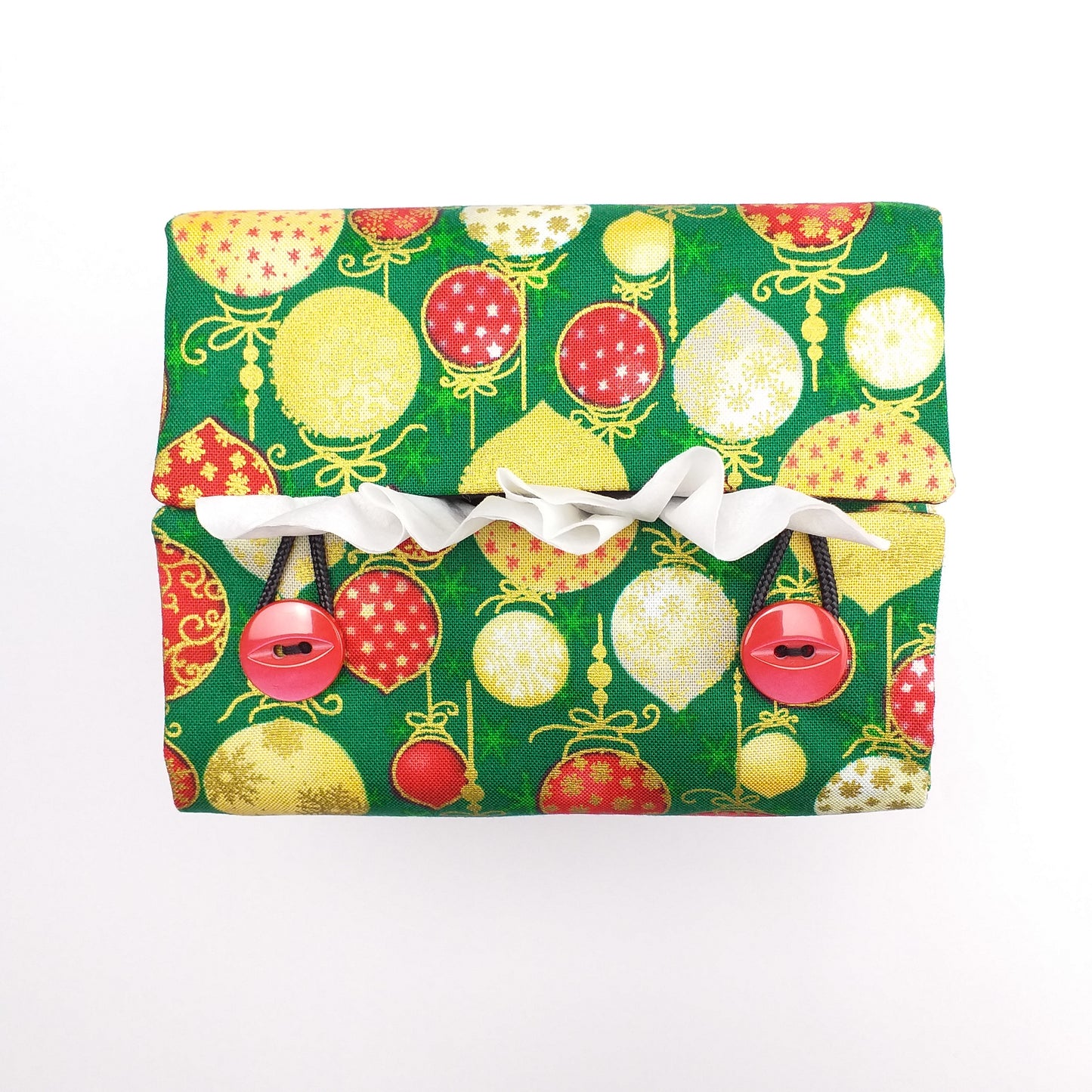 Top view of square tissue box cover with buttons