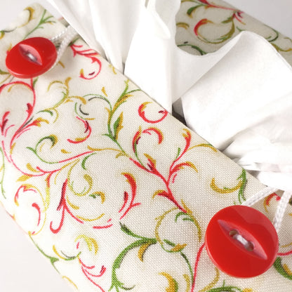 Close up of square tissue box cover with buttons