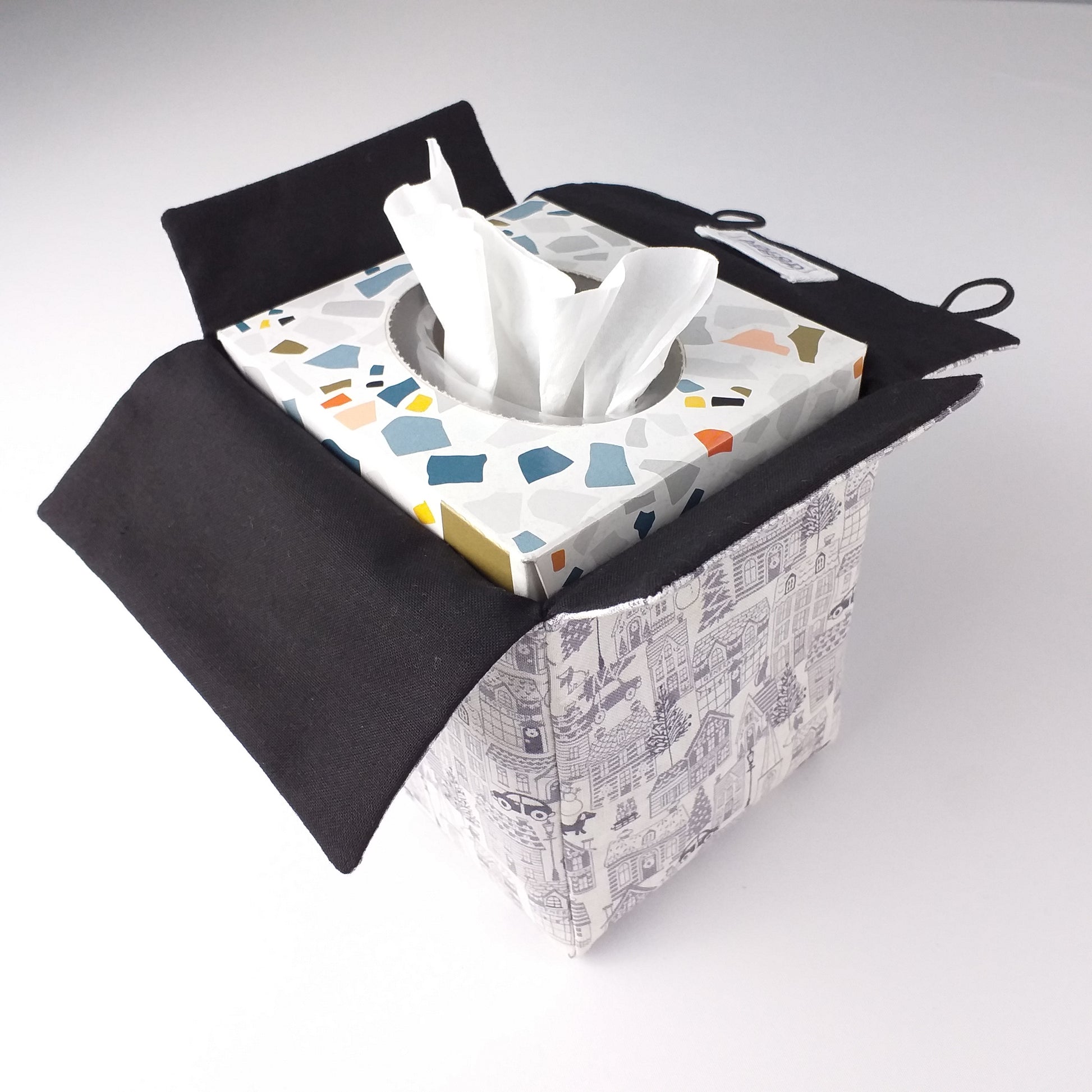 Interior view of square tissue box cover