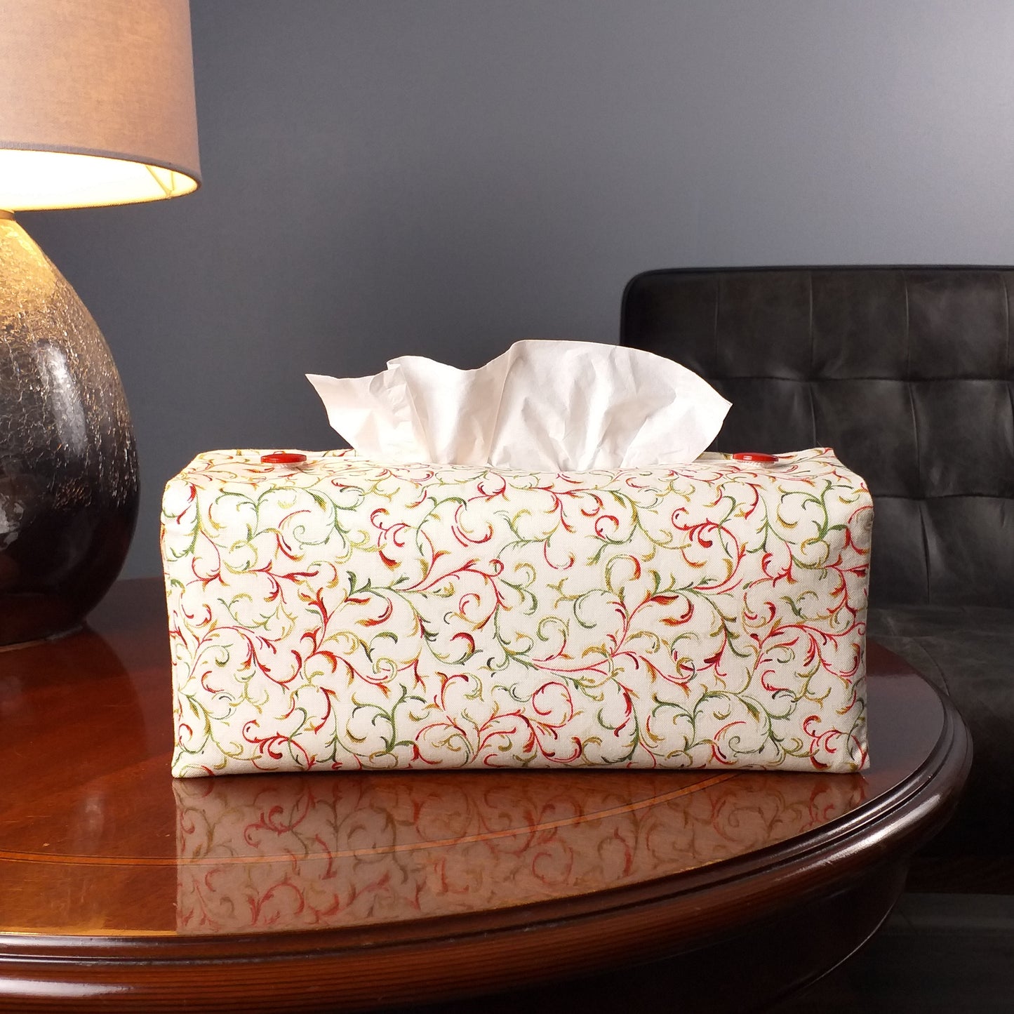 Rectangular Fabric Tissue Box Cover - Christmas Filigree Design