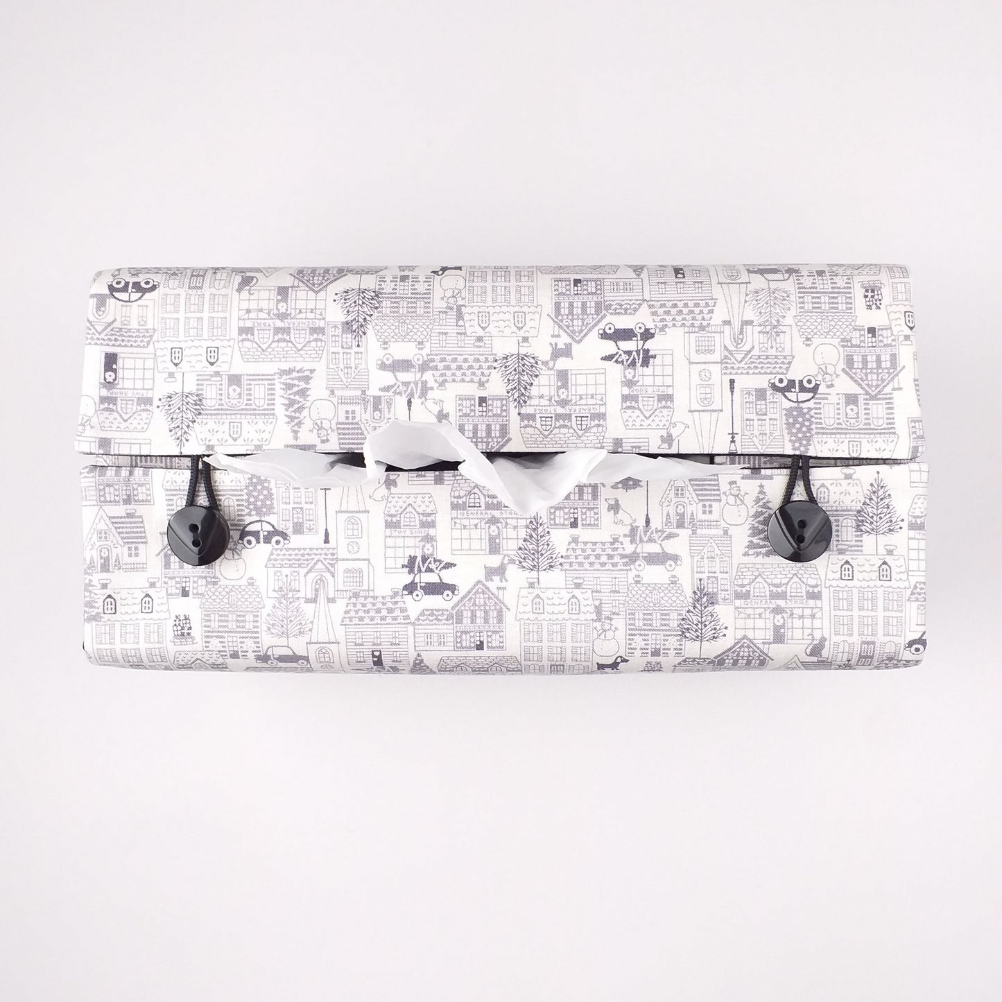 Rectangular Fabric Tissue Box Cover - Winter Village Christmas Design