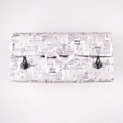 Rectangular Fabric Tissue Box Cover - Winter Village Christmas Design