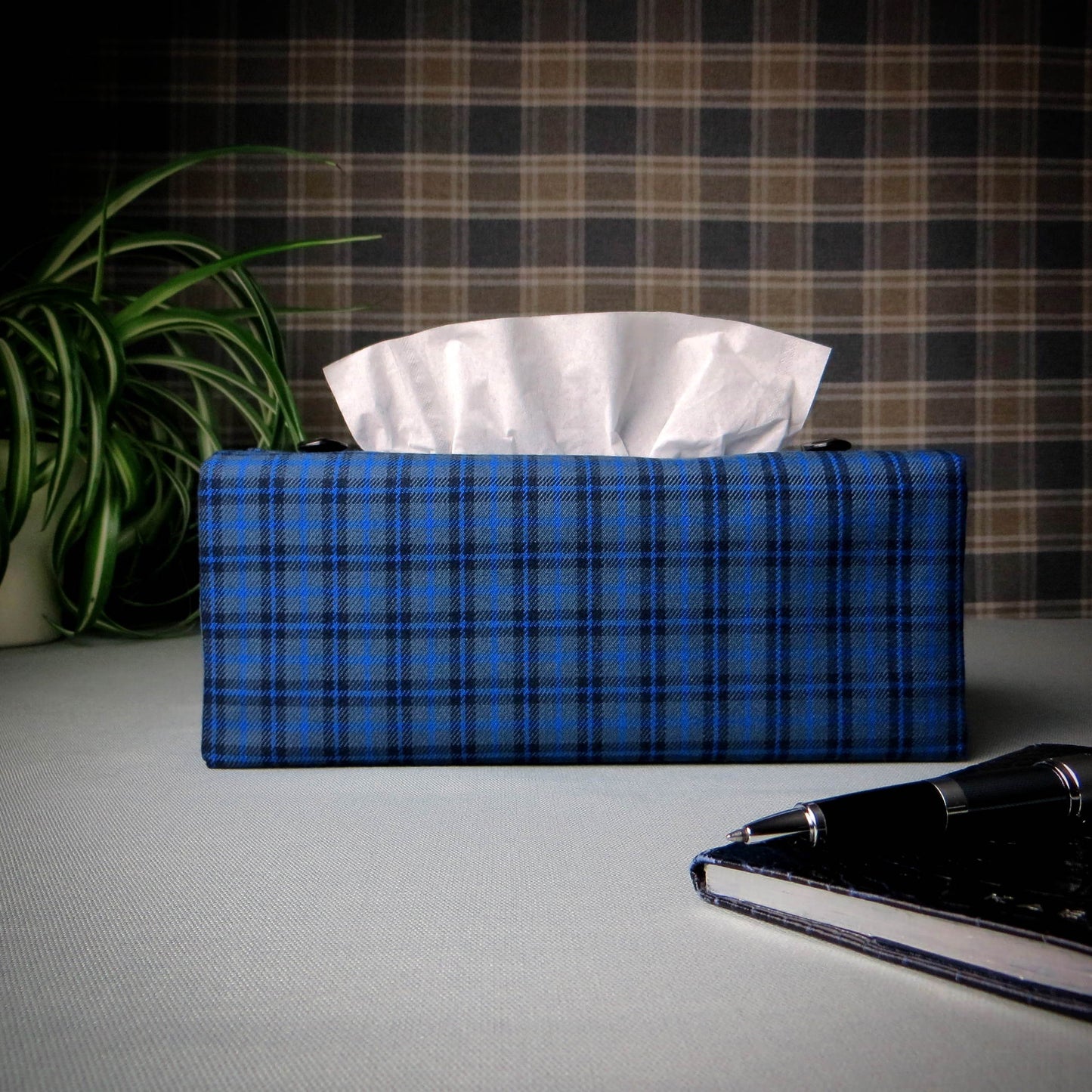 Rectangular Fabric Tissue Box Cover - Blue Plaid