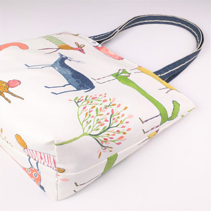 Close up of large tote bag with boxed bottom