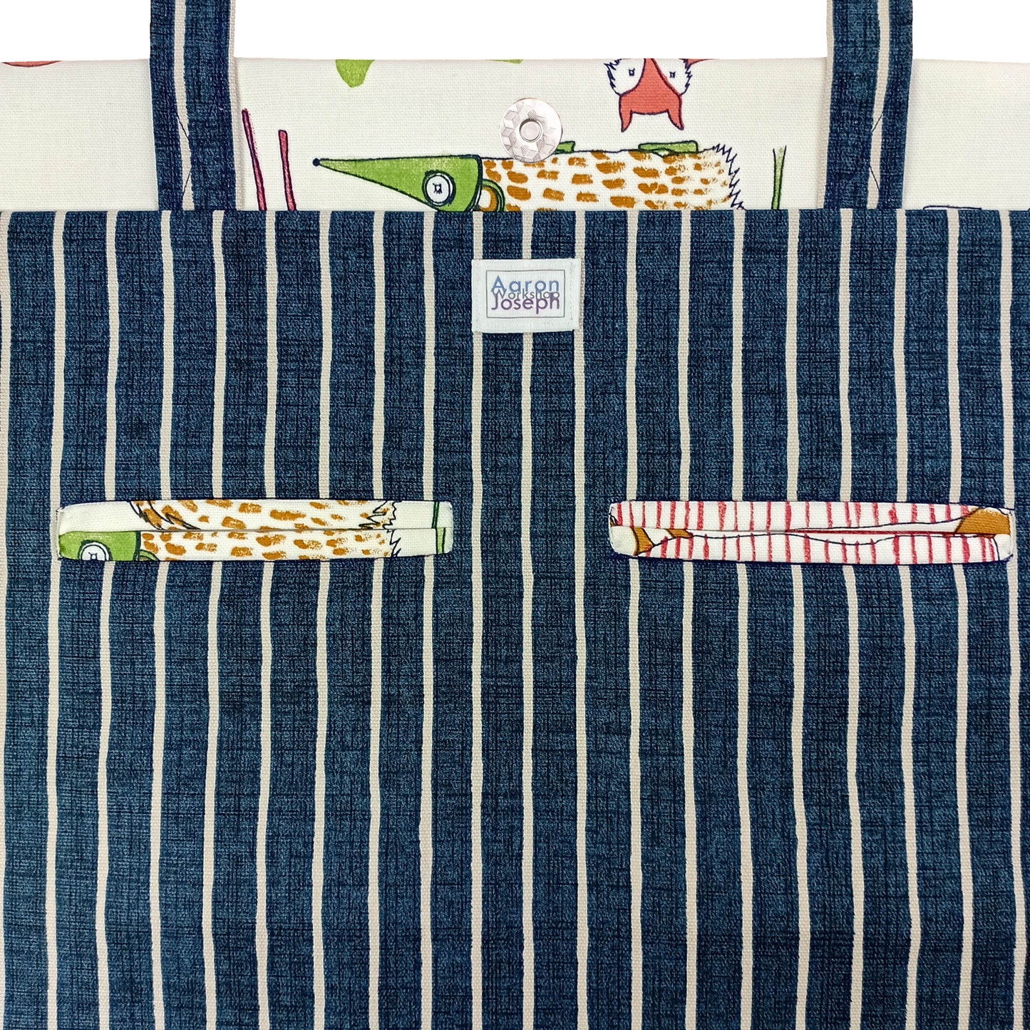 Close up of large tote bag interior with two inside pockets