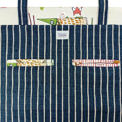 Close up of large tote bag interior with two inside pockets