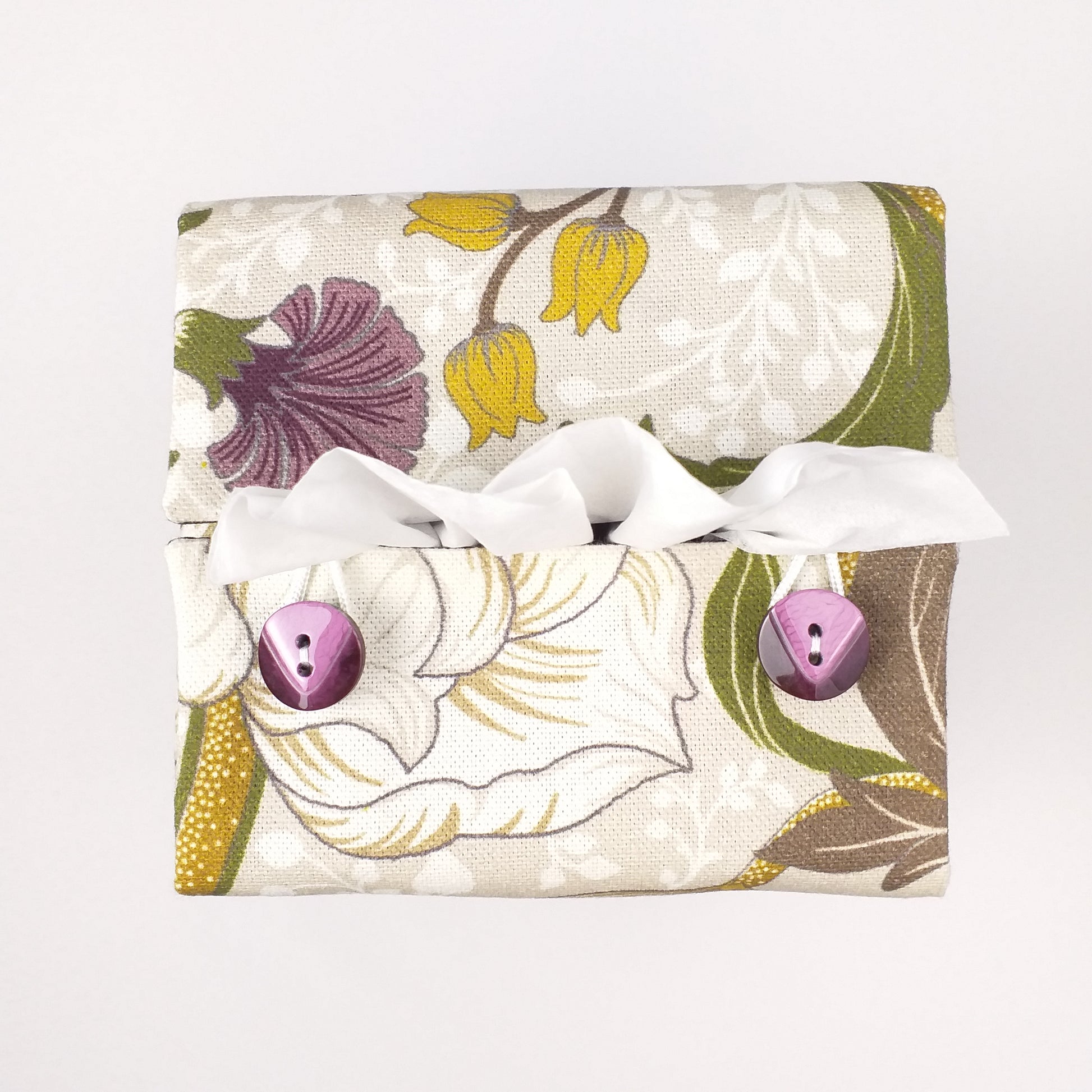 Top view of square tissue box cover with buttons