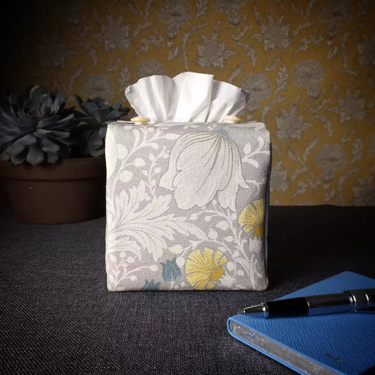 Cube Fabric Tissue Box Cover - Magnolia White & Grey