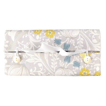 Rectangular Fabric Tissue Box Cover - Magnolia White & Grey