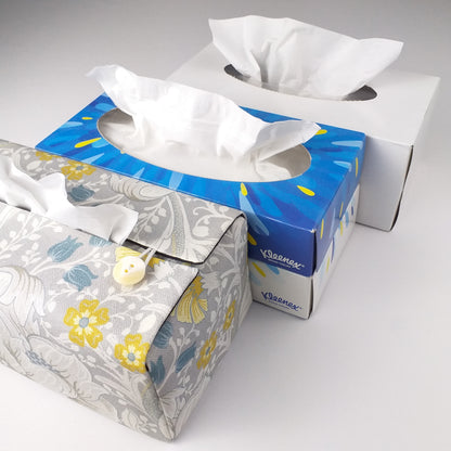 Rectangular Fabric Tissue Box Cover - Magnolia White & Grey