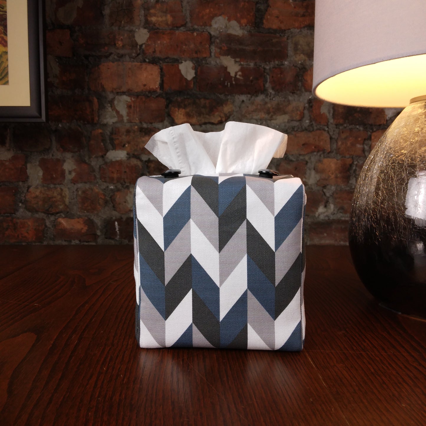 Cube Fabric Tissue Box Cover - Blue Herringbone