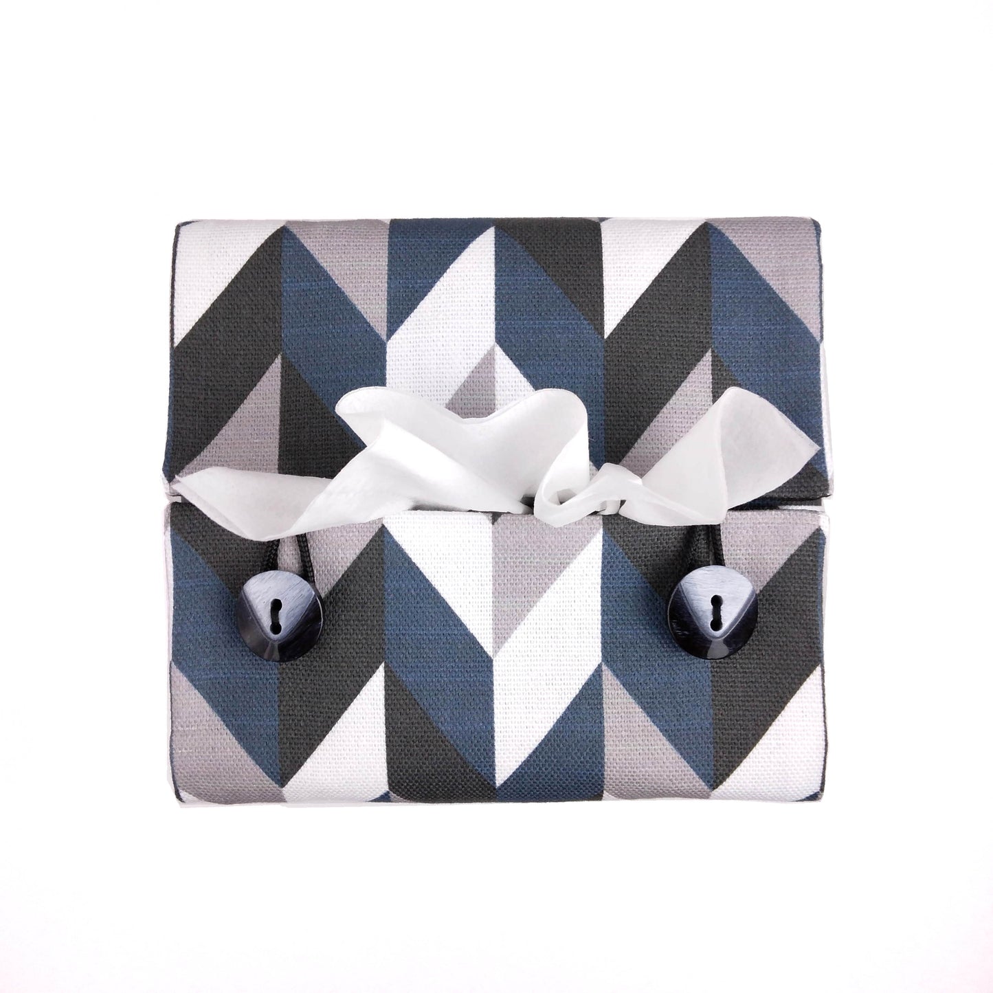 Cube Fabric Tissue Box Cover - Blue Herringbone