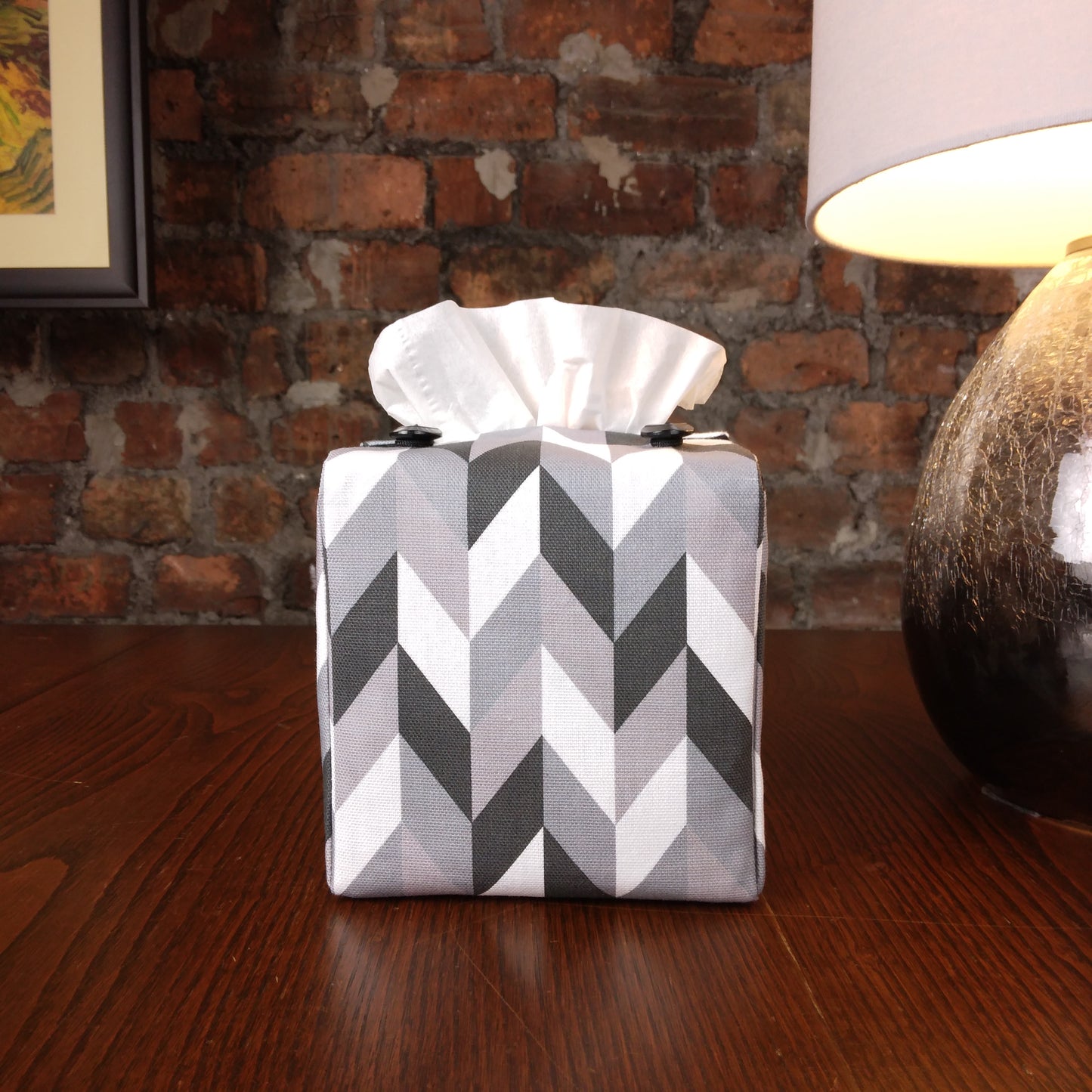 Cube Fabric Tissue Box Cover - Grey Herringbone