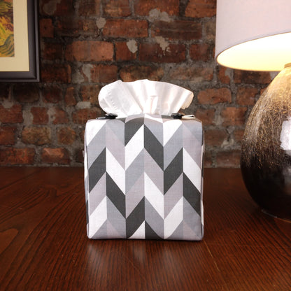 Cube Fabric Tissue Box Cover - Grey Herringbone
