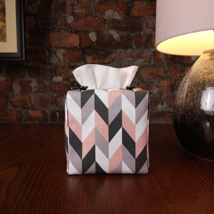 Cube Fabric Tissue Box Cover - Pink Herringbone