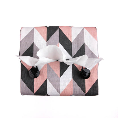 Cube Fabric Tissue Box Cover - Pink Herringbone