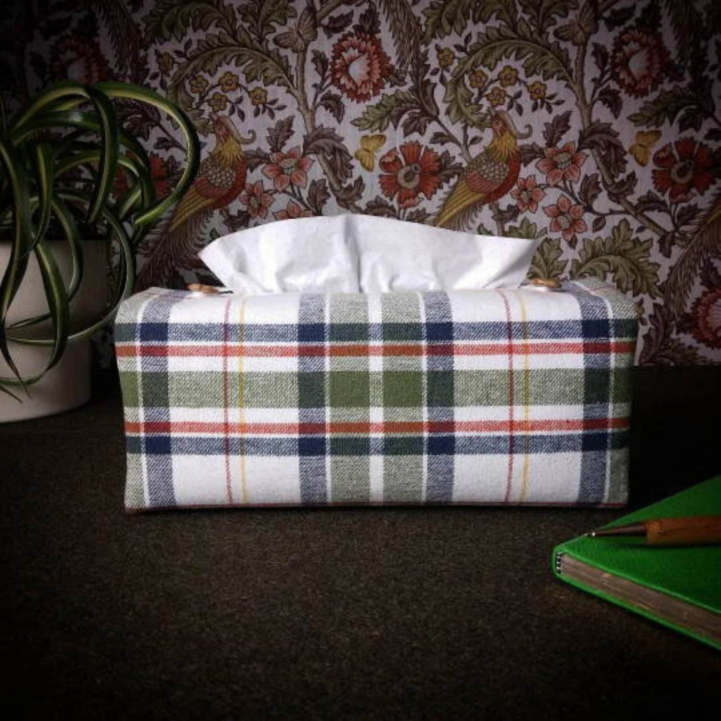 Rectangular Fabric Tissue Box Cover - Green Plaid