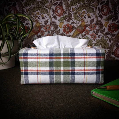 Rectangular Fabric Tissue Box Cover - Green Plaid