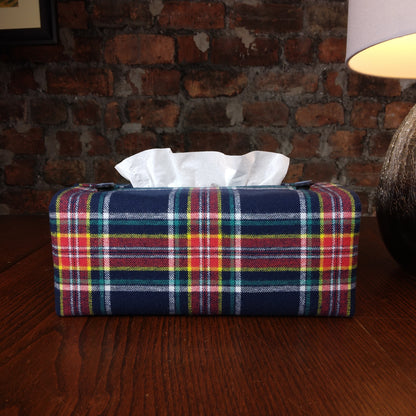 Rectangular Fabric Tissue Box Cover - Navy Orange Plaid