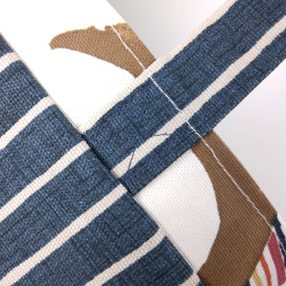 Mini tote bag with multi-colour hens design on beige background