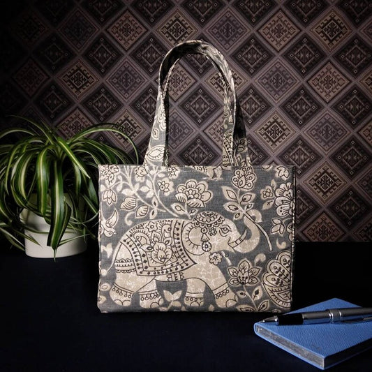 Mini Tote Bag - Elephants on Grey