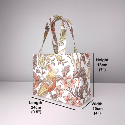 Mini tote bag with product details