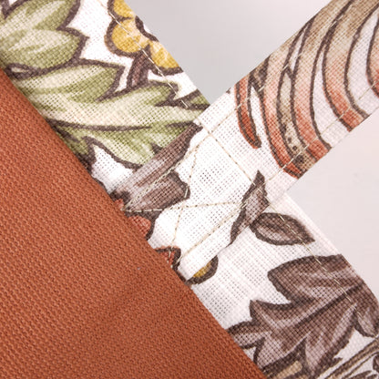 Close up view of a mini tote bag exterior and interior fabric
