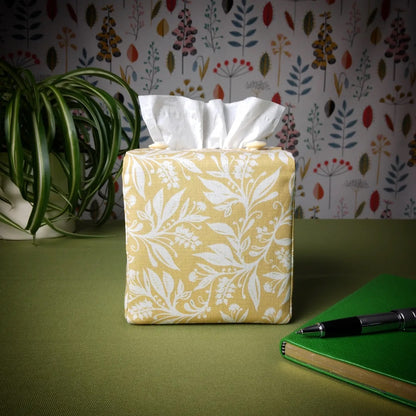 Cube Fabric Tissue Box Cover - Wildflowers on Yellow